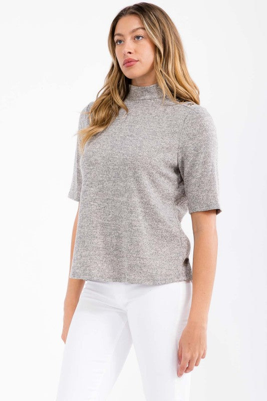Button Shoulder Mockneck Sweat Shirt