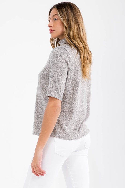 Button Shoulder Mockneck Sweat Shirt