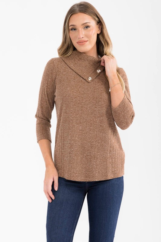 Ribbed Knit Turtle Neck Sweatshirt