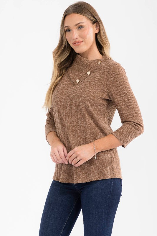 Ribbed Knit Turtle Neck Sweatshirt