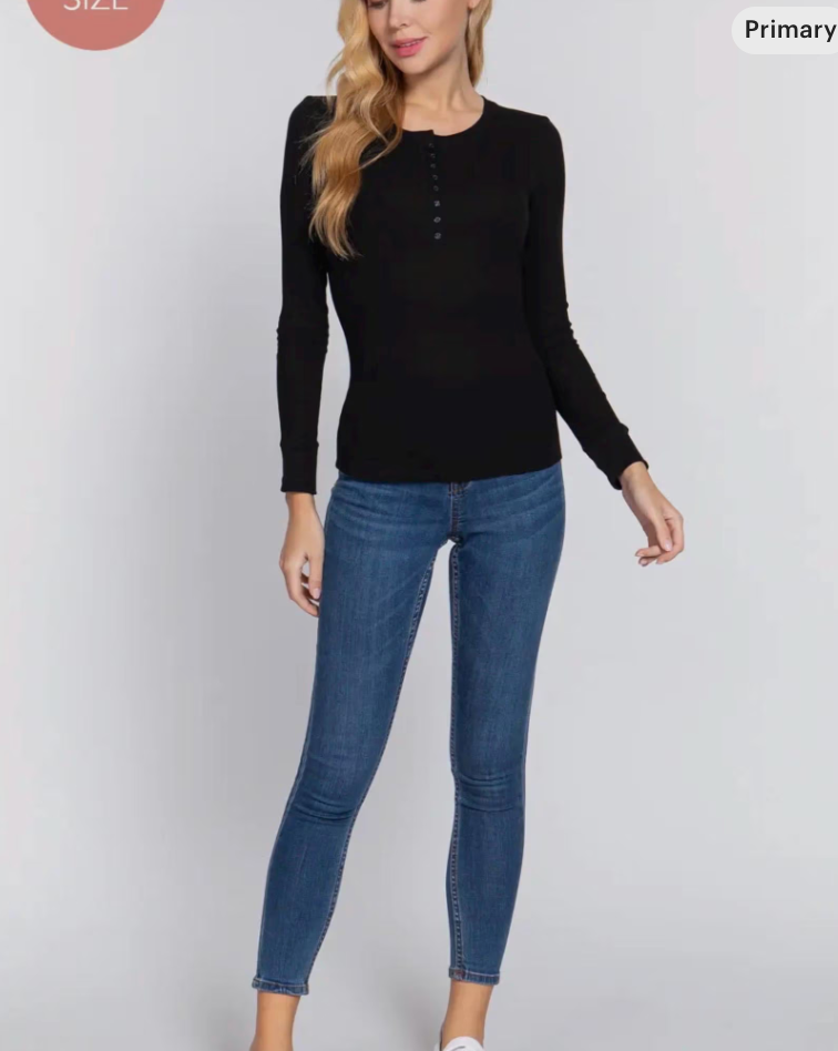 Plus Size long sleeve Henley thermal knit top