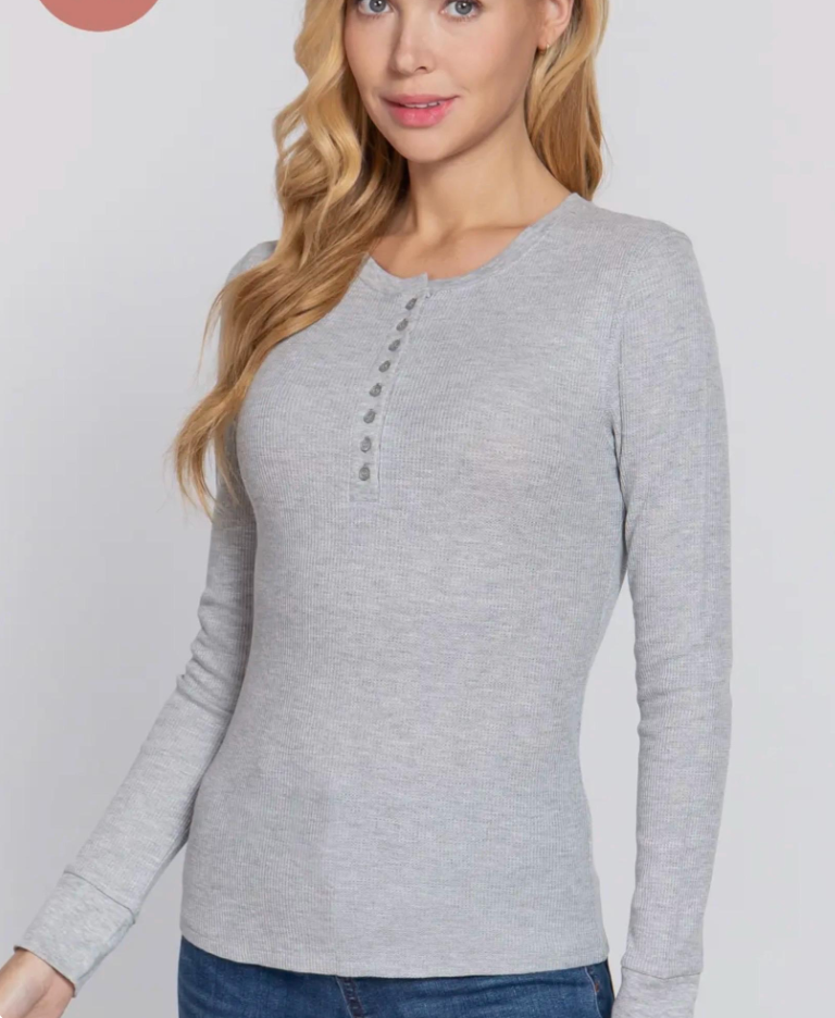 Plus Size long sleeve Henley thermal knit top