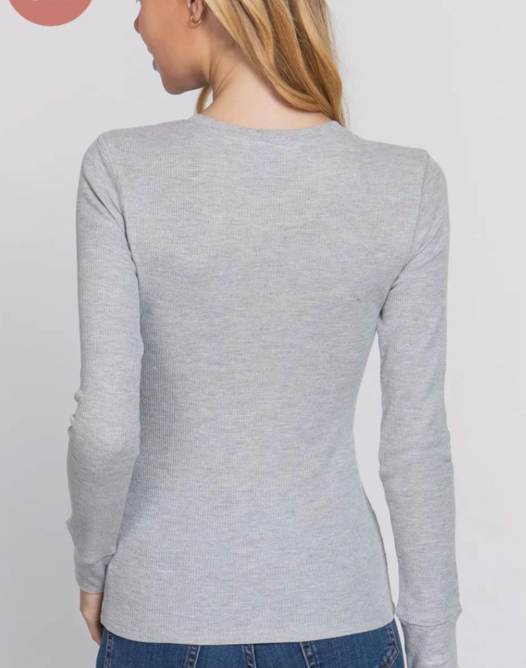 Plus Size long sleeve Henley thermal knit top