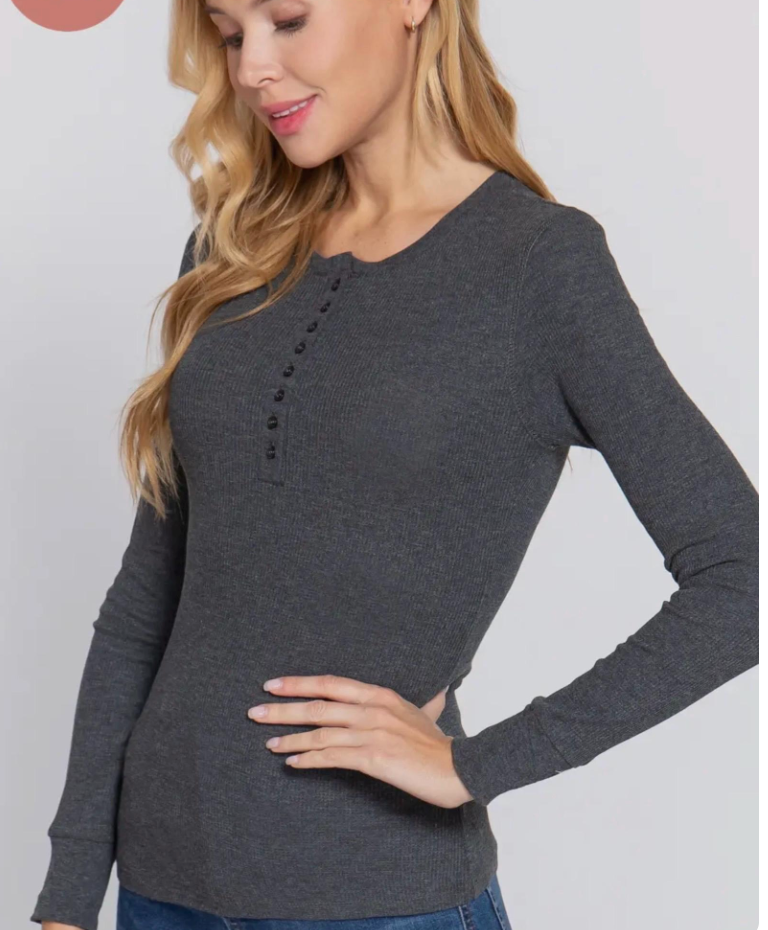 Plus Size long sleeve Henley thermal knit top