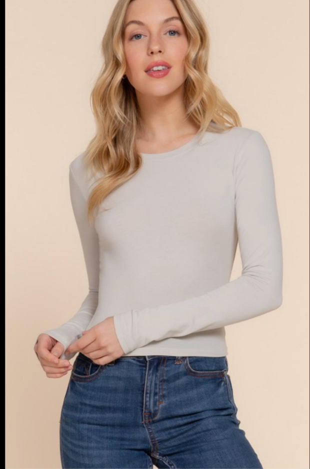 Cotton Basic Long Sleeve Round Neck Tee