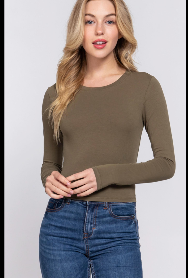 Cotton Basic Long Sleeve Round Neck Tee