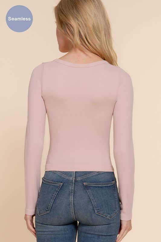 Long Sleeve V-neck Rib Seamless Top