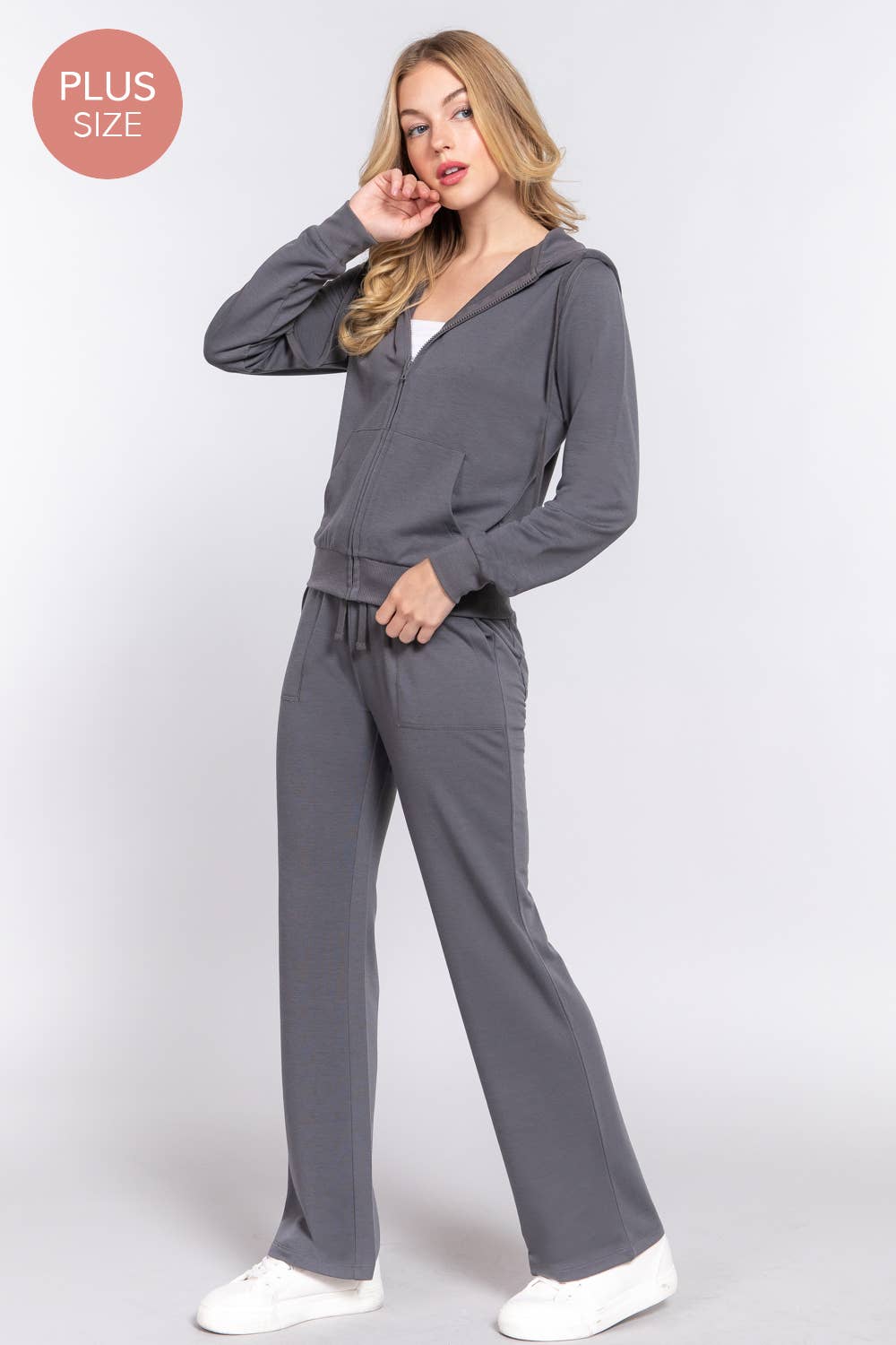 Long Sleeve Hoodie Jacket & Pants Sweatsuit Set Plus Size