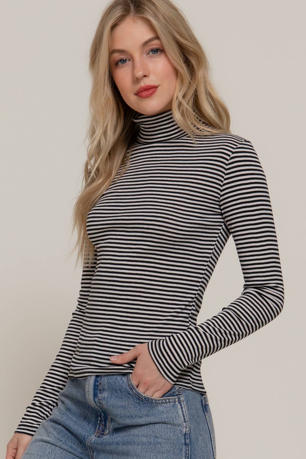 Long Sleeve Turtle Neck Striped Top