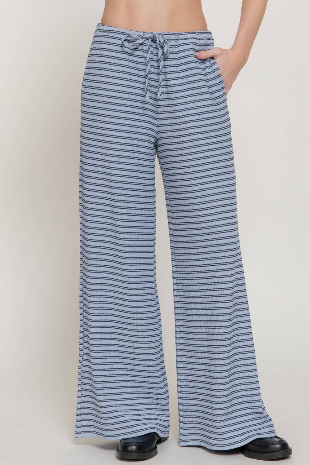 Elastic Waist Stripe Varigated Rib Long Pants