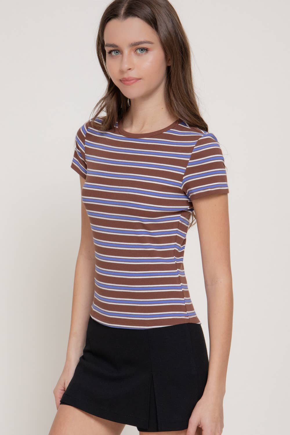 Short Sleeve Multi-Striped 1X1 RIB TOP