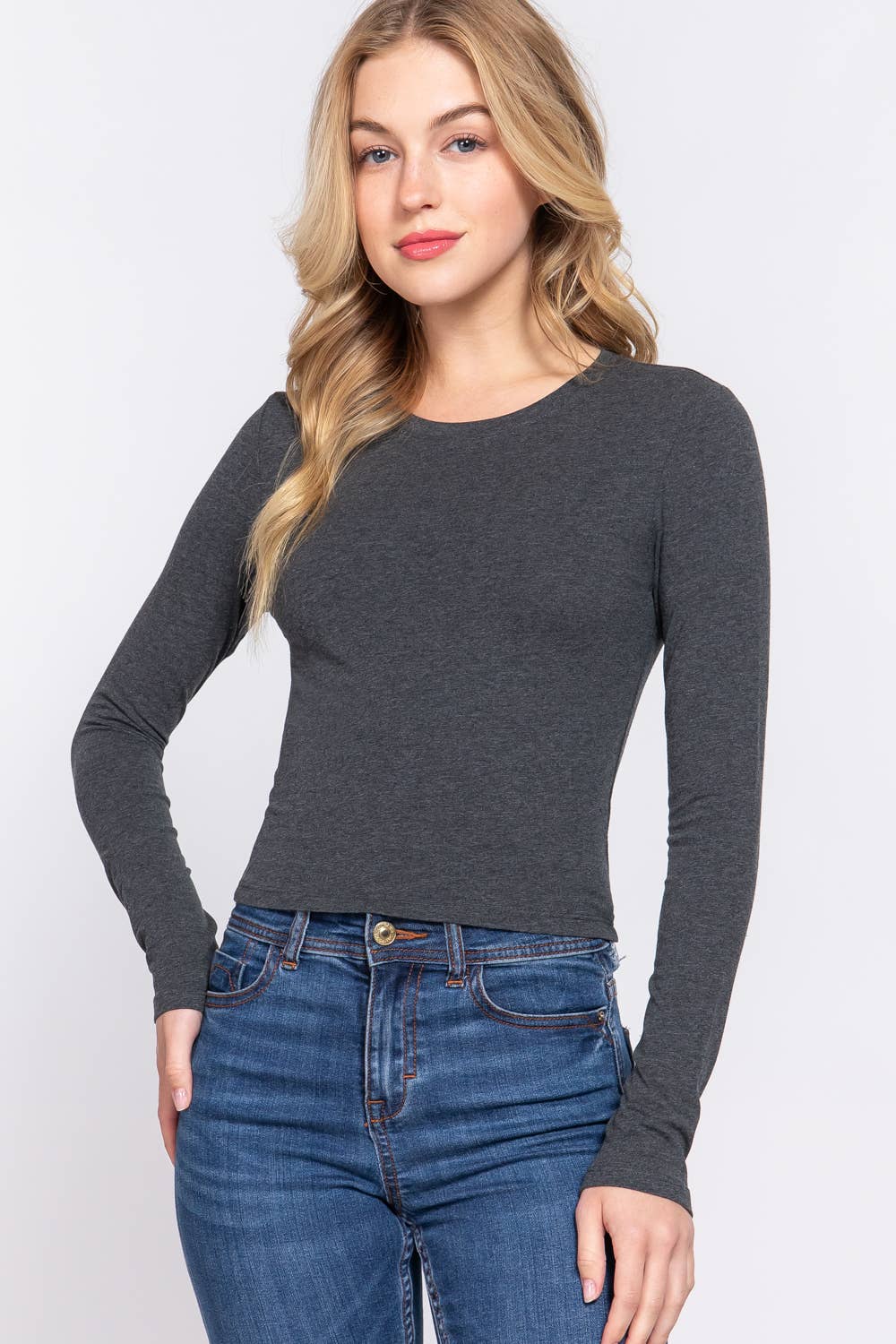 Long Sleeve Crew Neck Cotton Crop Top