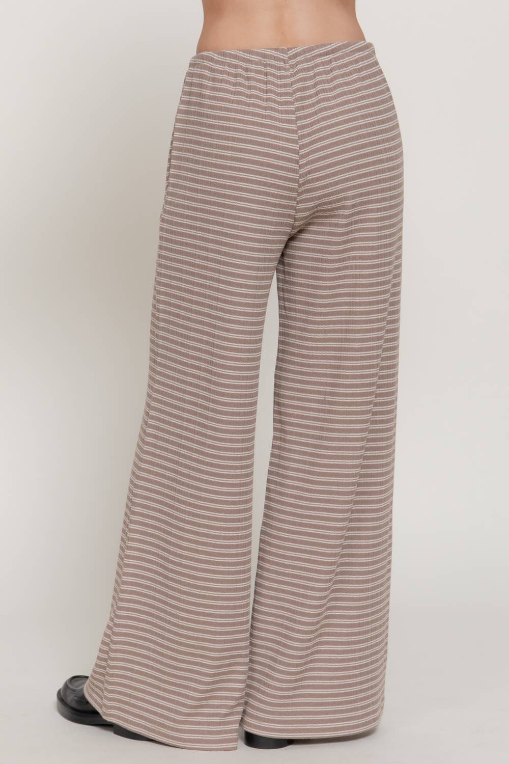 Elastic Waist Stripe Varigated Rib Long Pants