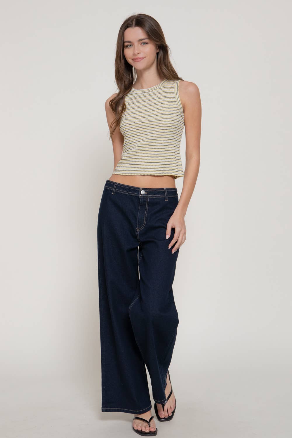 Sleeveless Crew Neck Strip Texture Knit Top