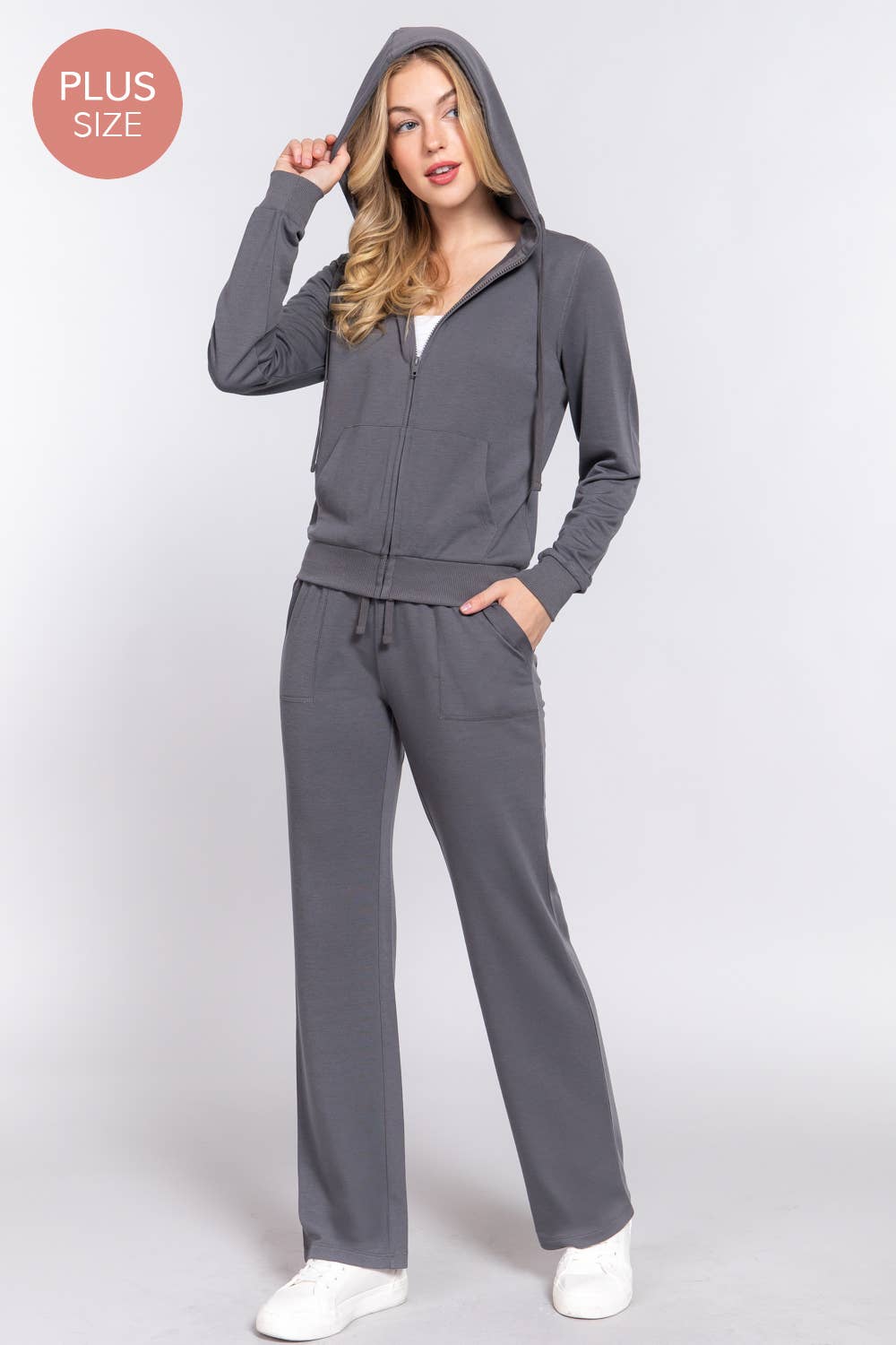 Long Sleeve Hoodie Jacket & Pants Sweatsuit Set Plus Size