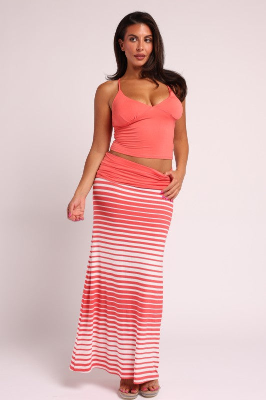 Striped Maxi Skirt Set with O-Ring Back Detail