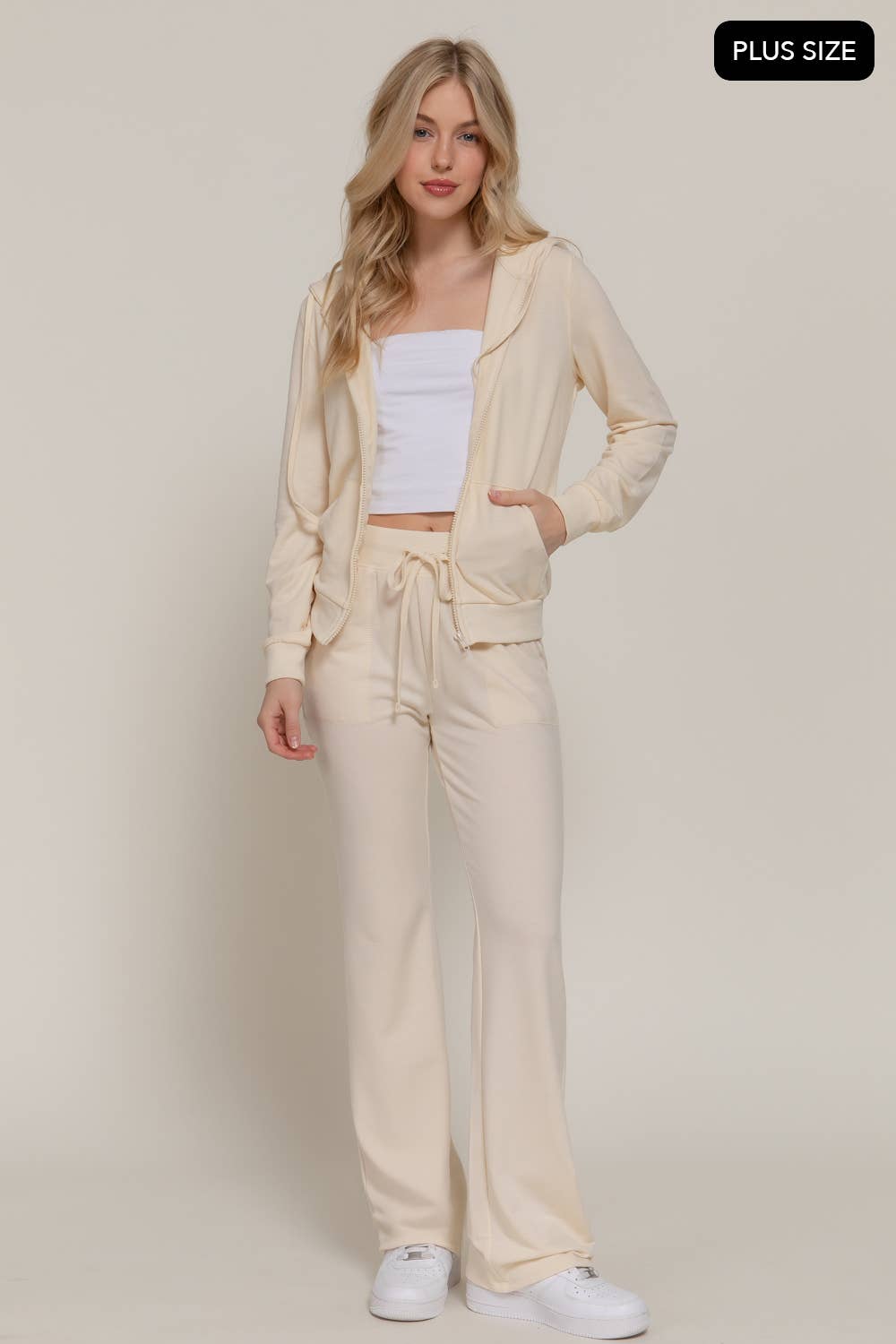 Long Sleeve Hoodie Jacket & Pants Sweatsuit Set Plus Size