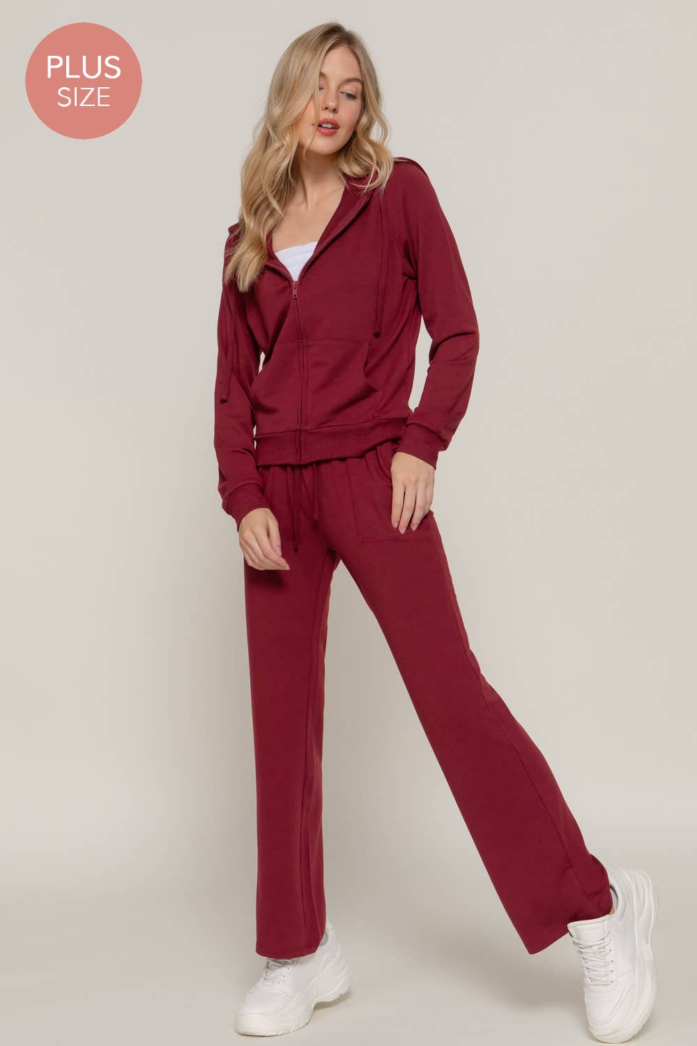 Long Sleeve Hoodie Jacket & Pants Sweatsuit Set Plus Size