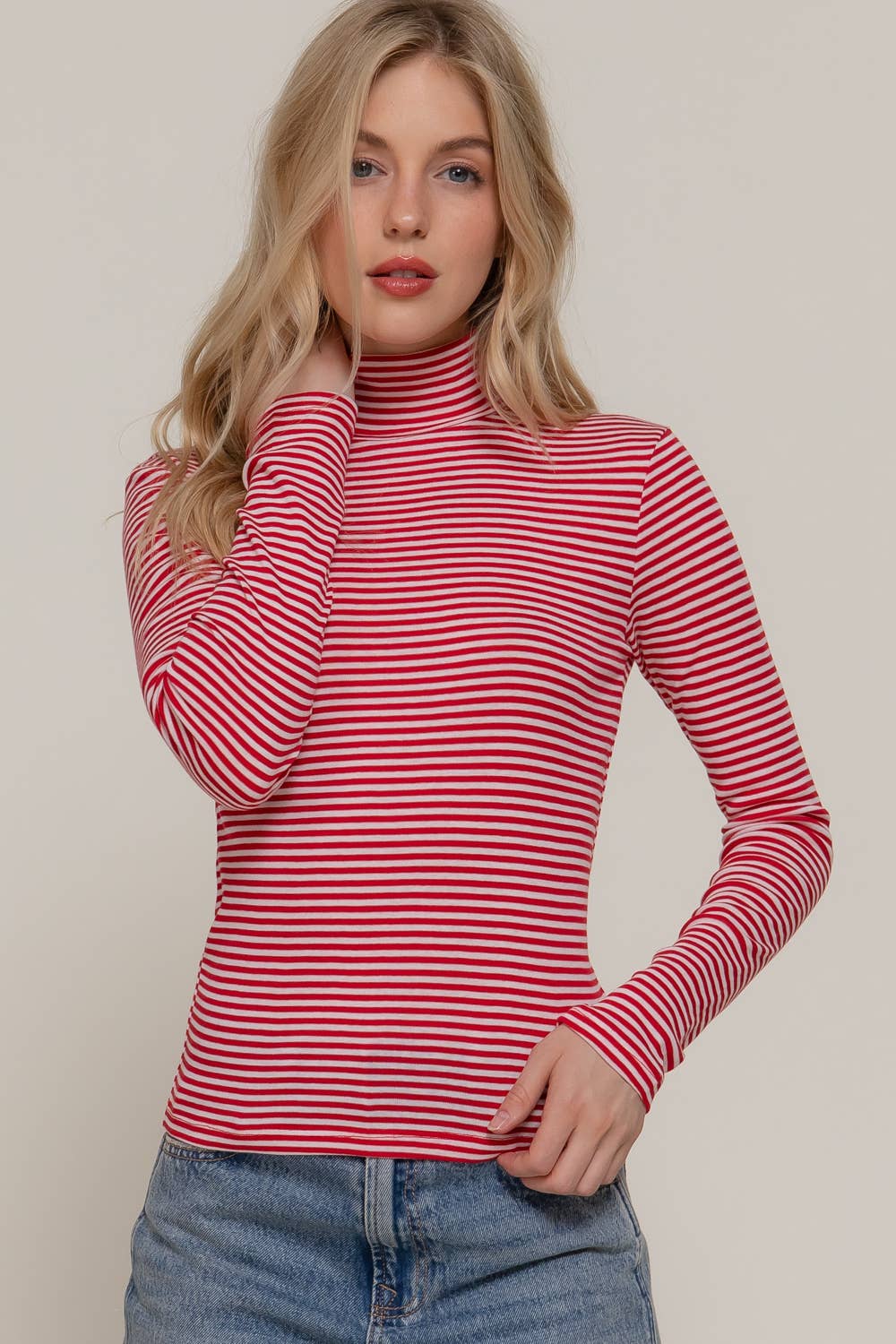 Long Sleeve Turtle Neck Striped Top