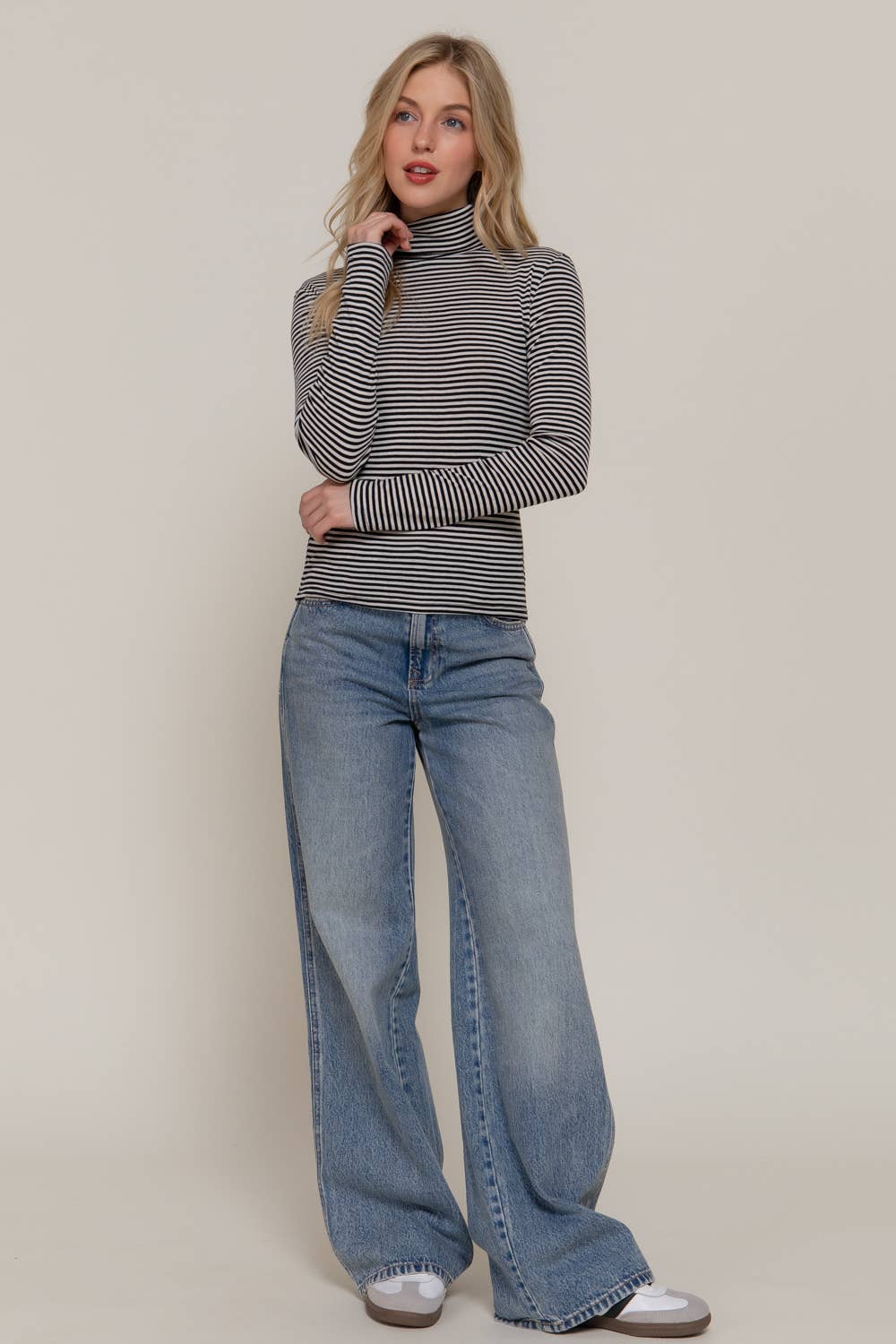 Long Sleeve Turtle Neck Striped Top