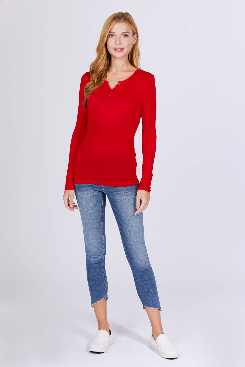 Long Sleeve Button Placket Rayon Spandex Jersey Top