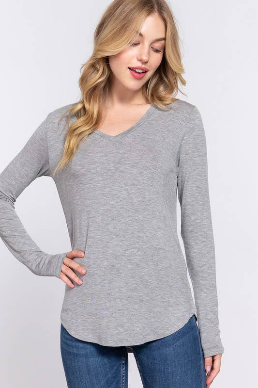 Long Sleeve V-neck Rayon Spandex Jersey Top