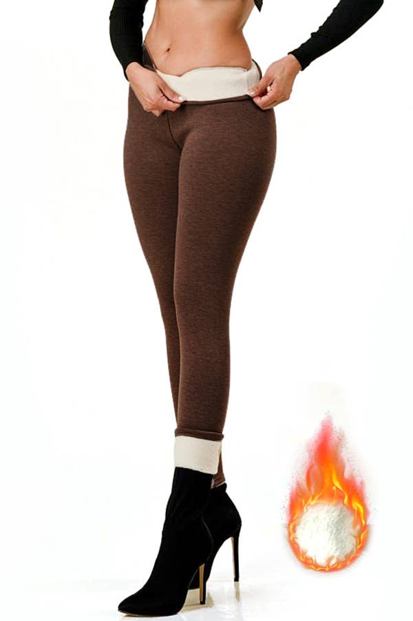 Lambskin thermal fur lined high waist winter warm leggings
