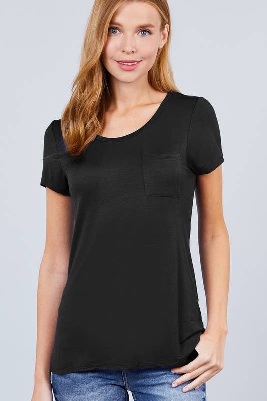 Short Sleeve Scoop Neck with Pocket Rayon Jersey Top