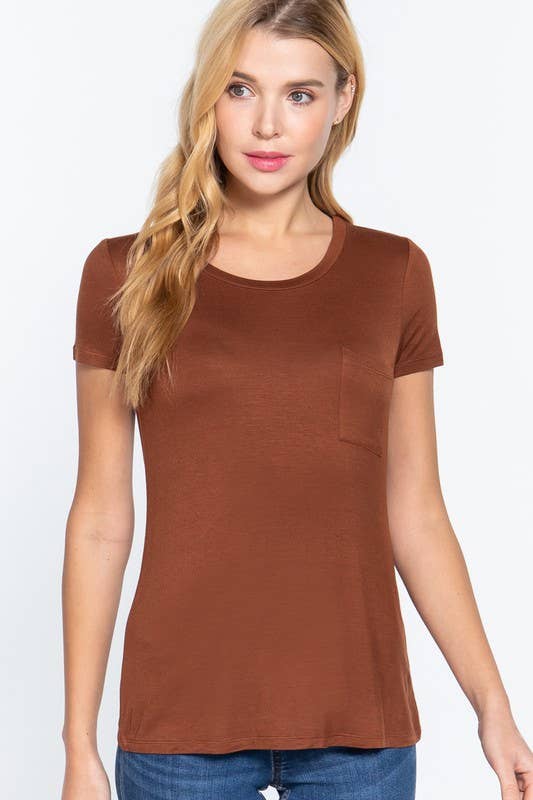 Short Sleeve Scoop Neck with Pocket Rayon Jersey Top