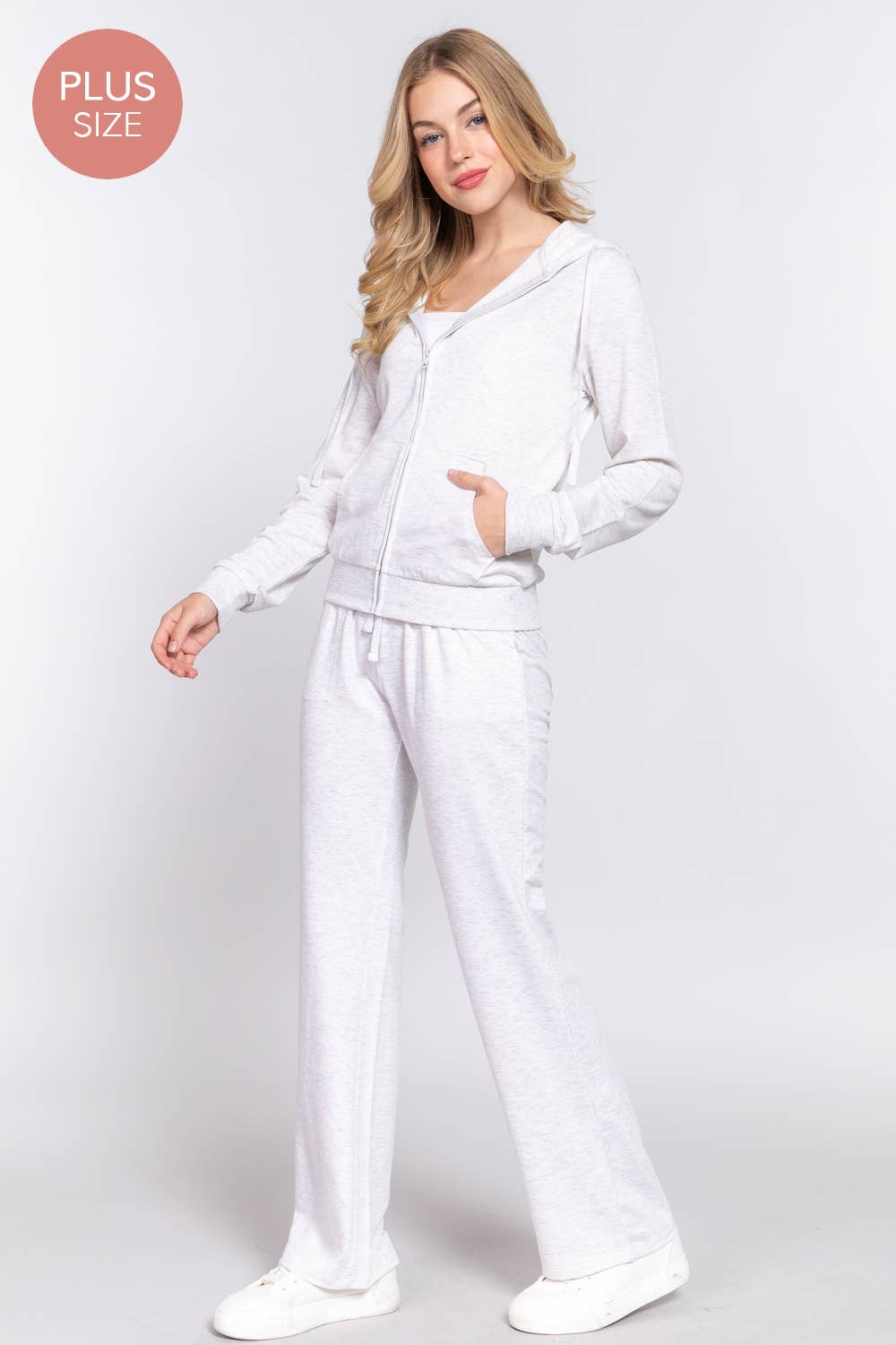 Long Sleeve Hoodie Jacket & Pants Sweatsuit Set Plus Size
