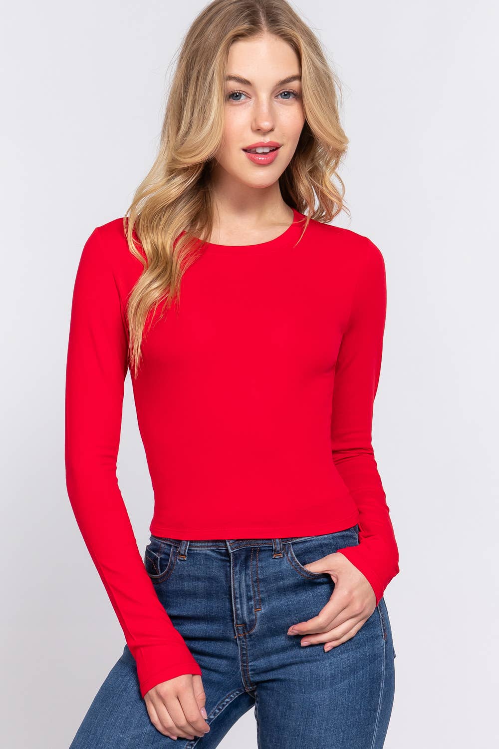 Long Sleeve Crew Neck Cotton Crop Top