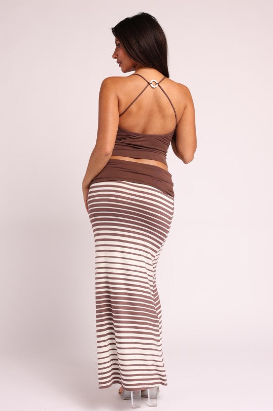 Striped Maxi Skirt Set with O-Ring Back Detail
