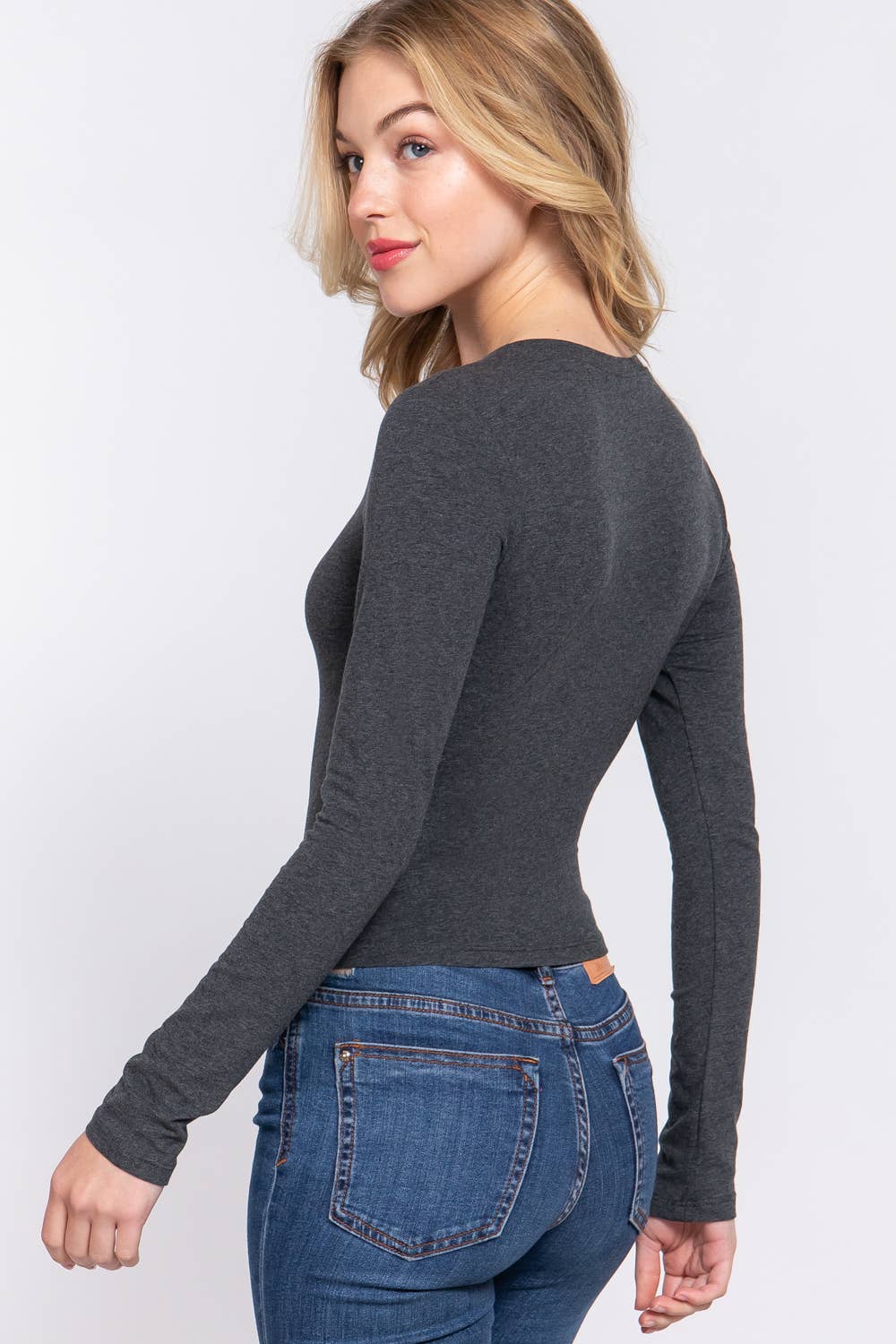 Long Sleeve Crew Neck Cotton Crop Top