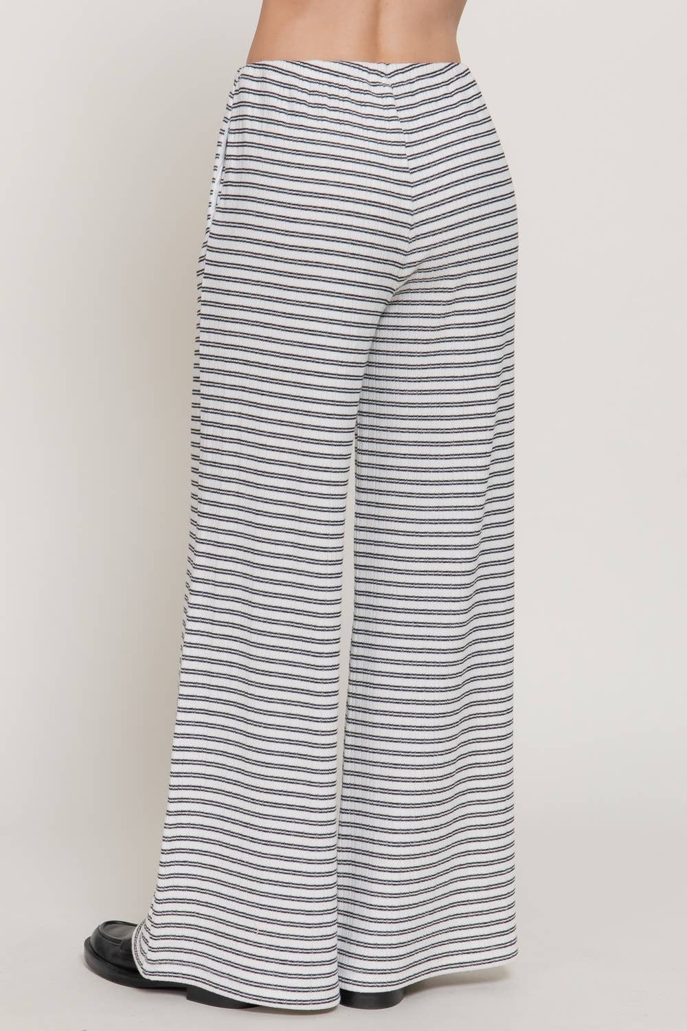 Elastic Waist Stripe Varigated Rib Long Pants