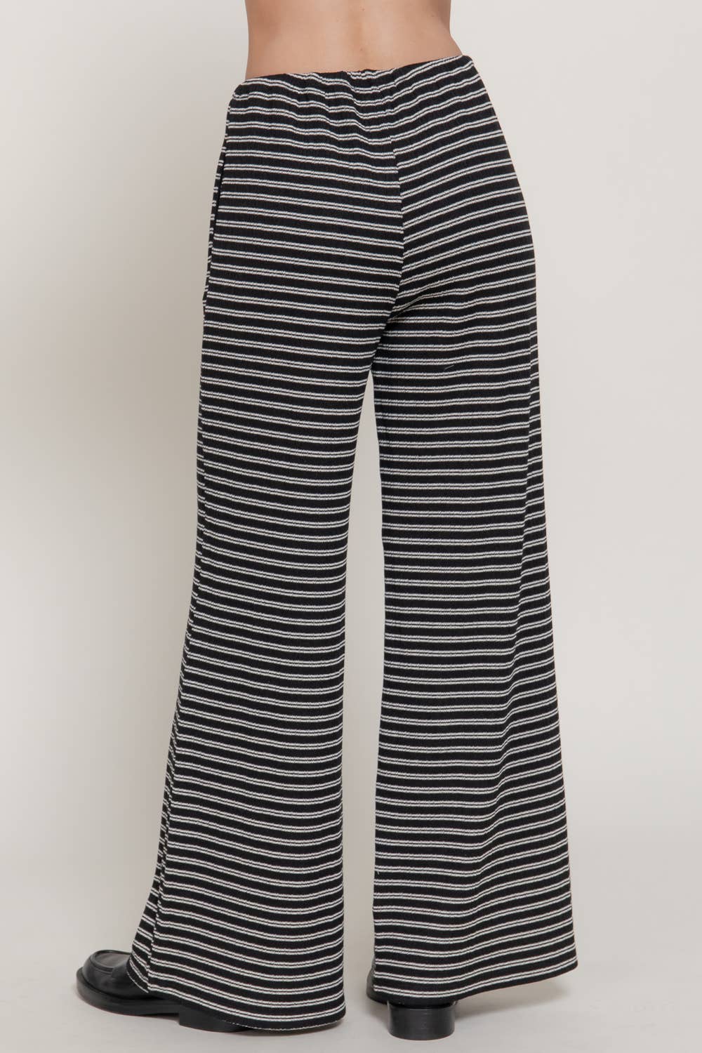 Elastic Waist Stripe Varigated Rib Long Pants