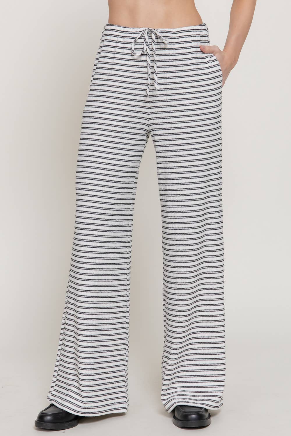 Elastic Waist Stripe Varigated Rib Long Pants