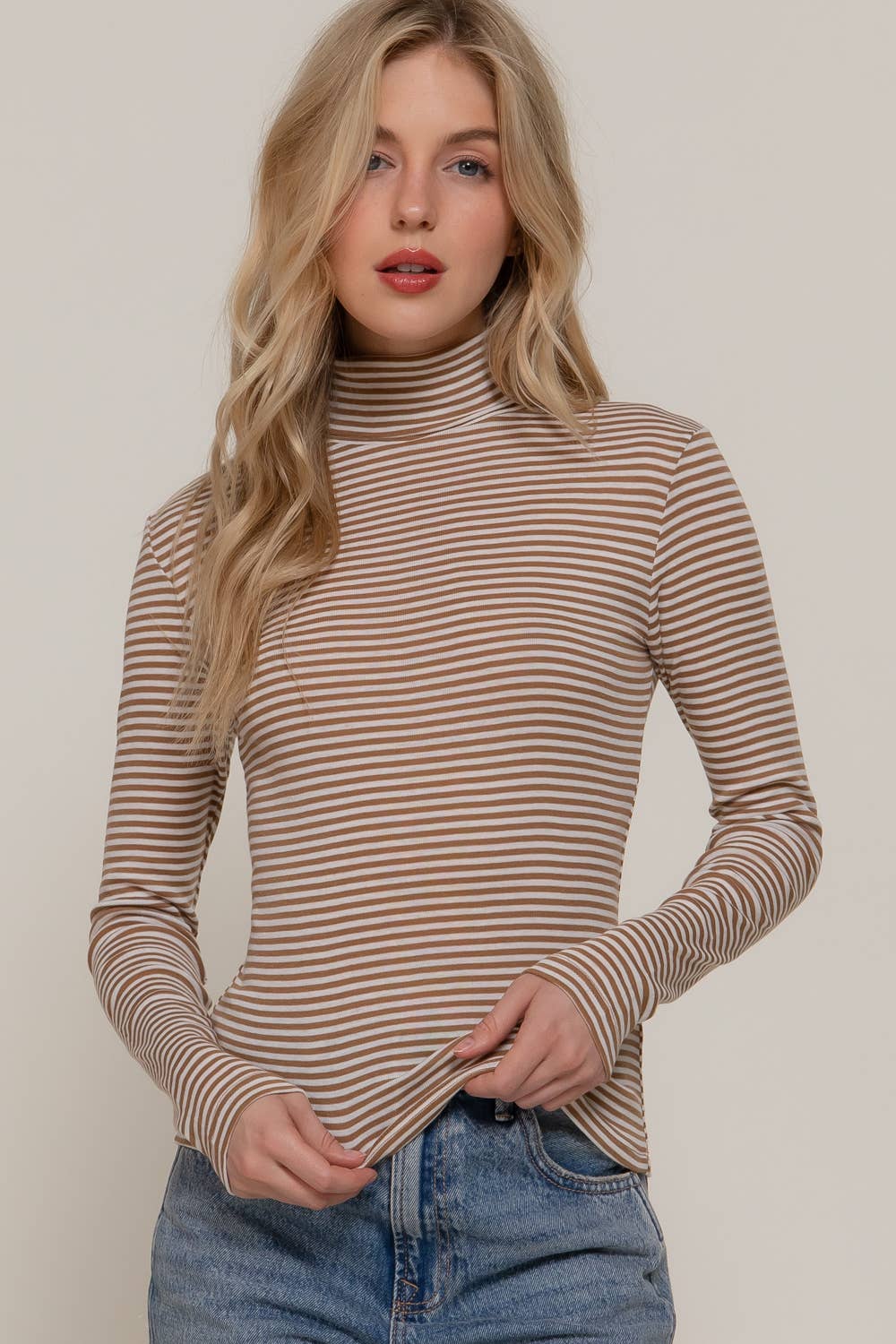 Long Sleeve Turtle Neck Striped Top