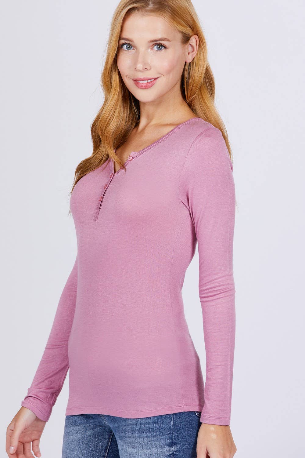 Long Sleeve Button Placket Rayon Spandex Jersey Top