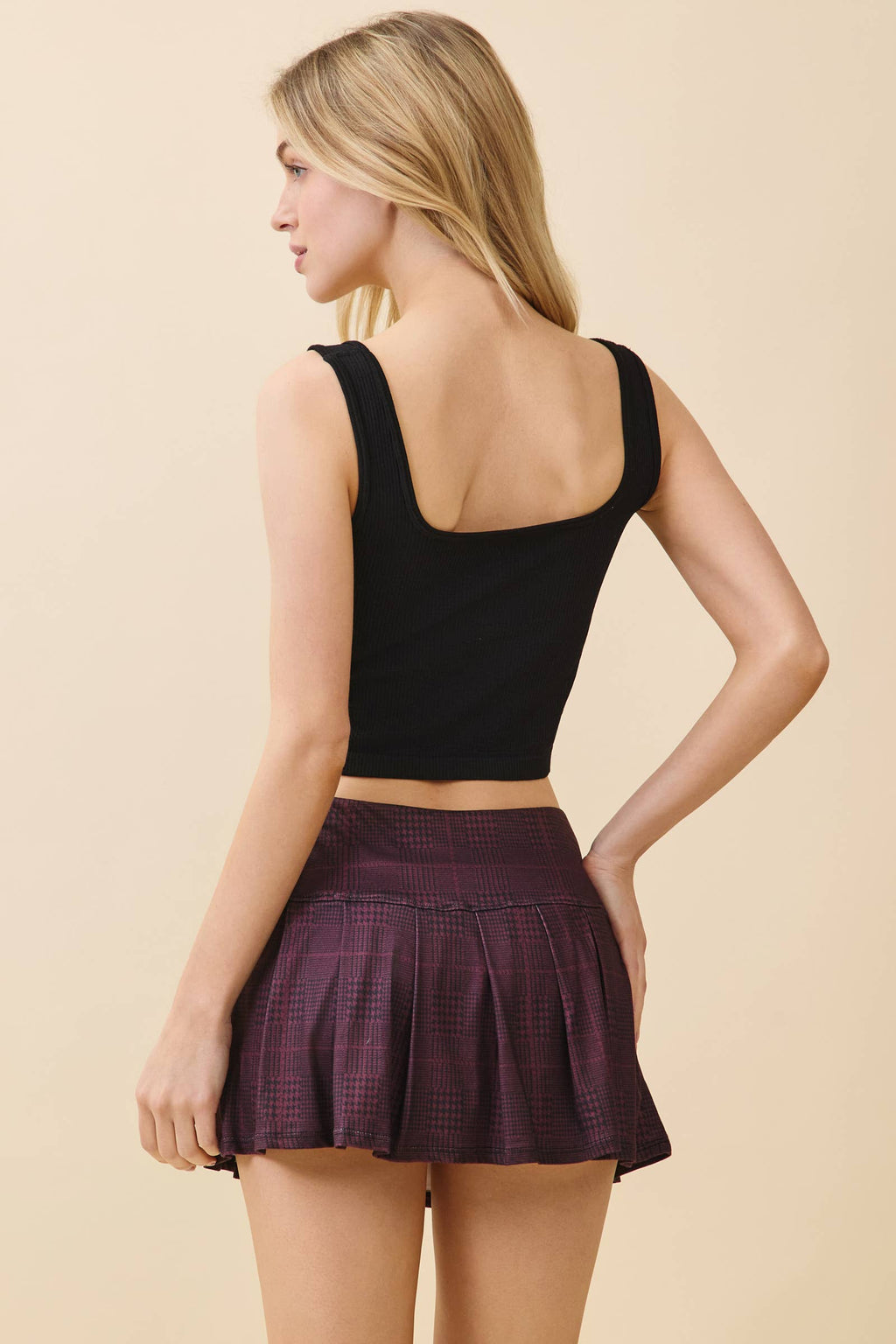 JS54858CP - SIDE BUTTON DOWN PLEATED MINI SKORT