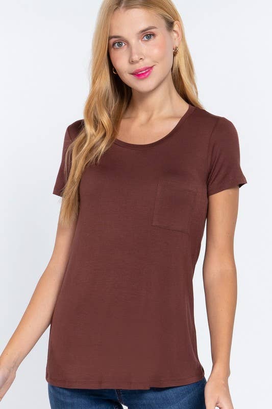 Short Sleeve Scoop Neck with Pocket Rayon Jersey Top