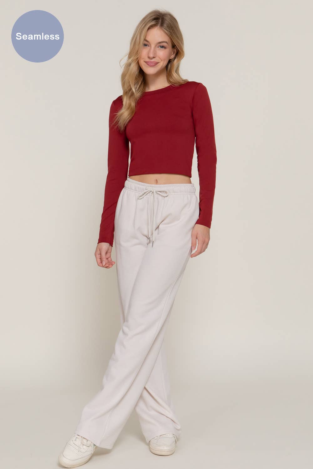 Long Sleeve Crew Neck Inner Seamless Crop Top