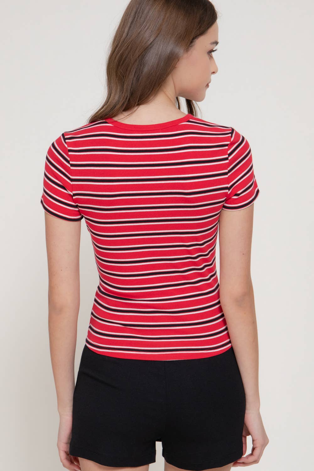 Short Sleeve Multi-Striped 1X1 RIB TOP