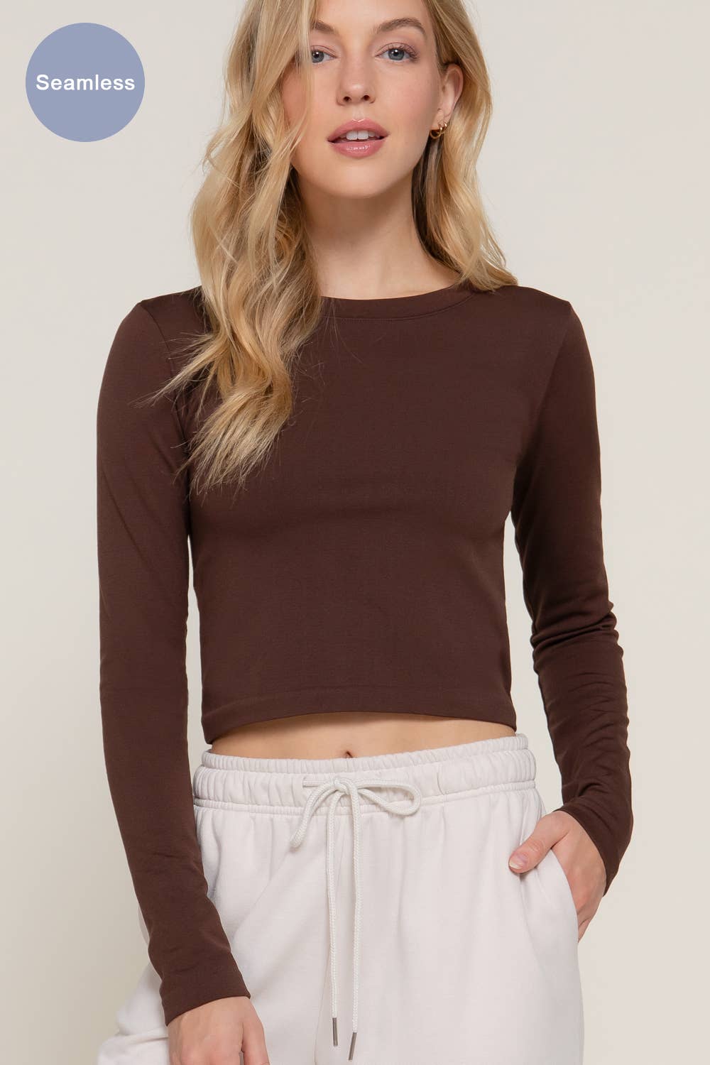 Long Sleeve Crew Neck Inner Seamless Crop Top