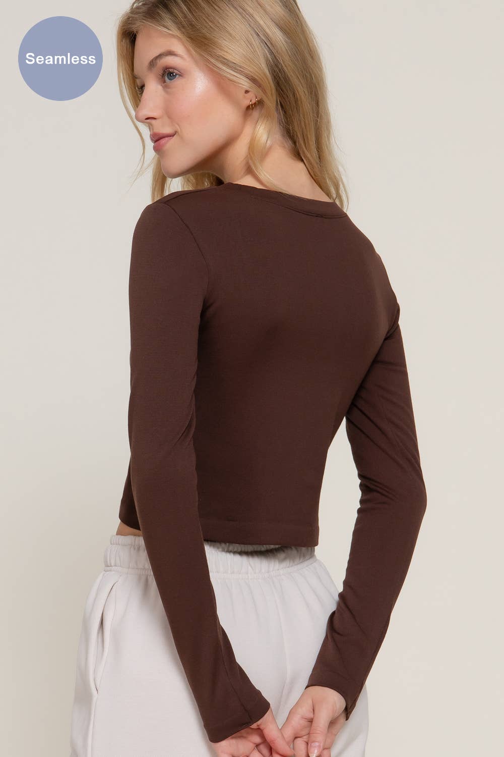 Long Sleeve Crew Neck Inner Seamless Crop Top