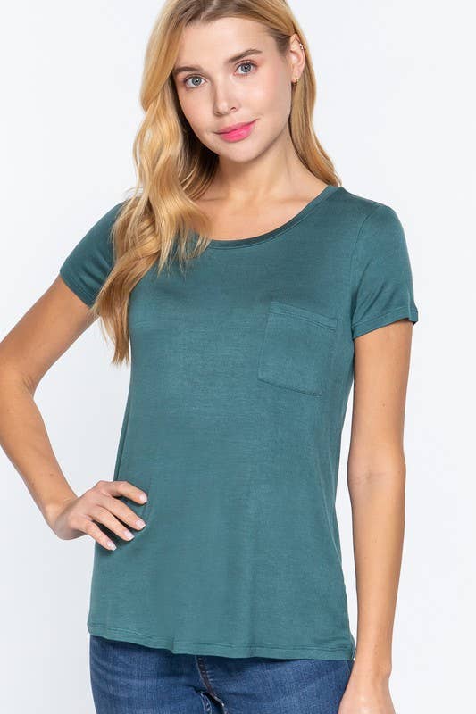 Short Sleeve Scoop Neck with Pocket Rayon Jersey Top