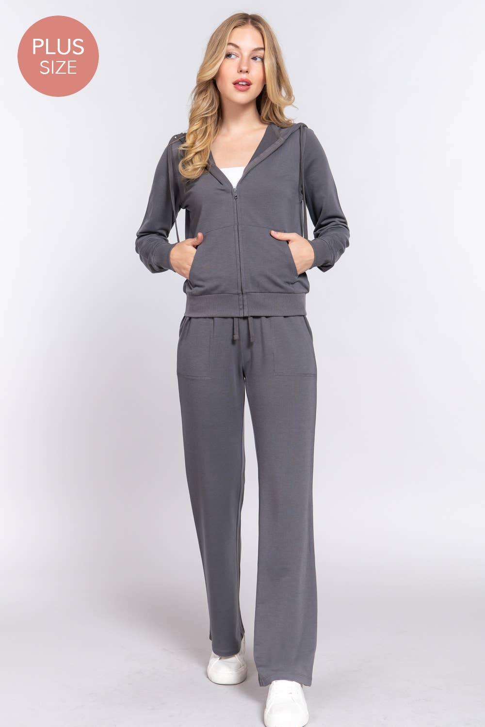 Long Sleeve Hoodie Jacket & Pants Sweatsuit Set Plus Size