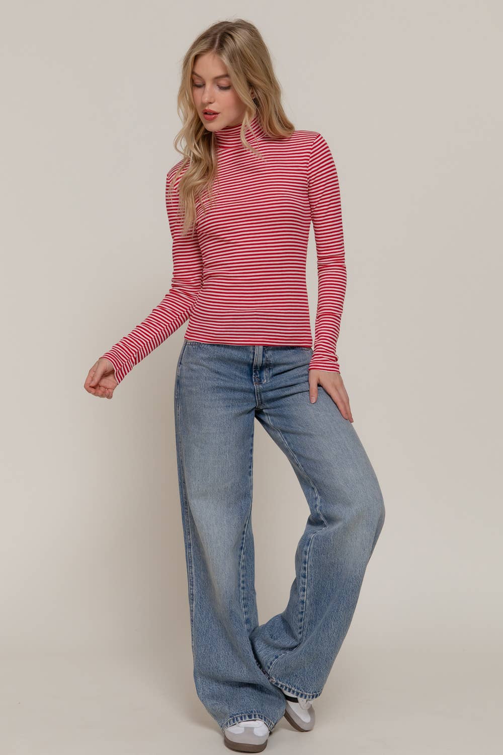 Long Sleeve Turtle Neck Striped Top