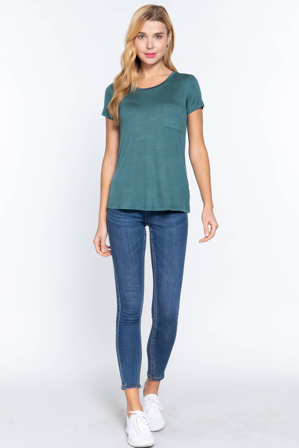 Short Sleeve Scoop Neck with Pocket Rayon Jersey Top