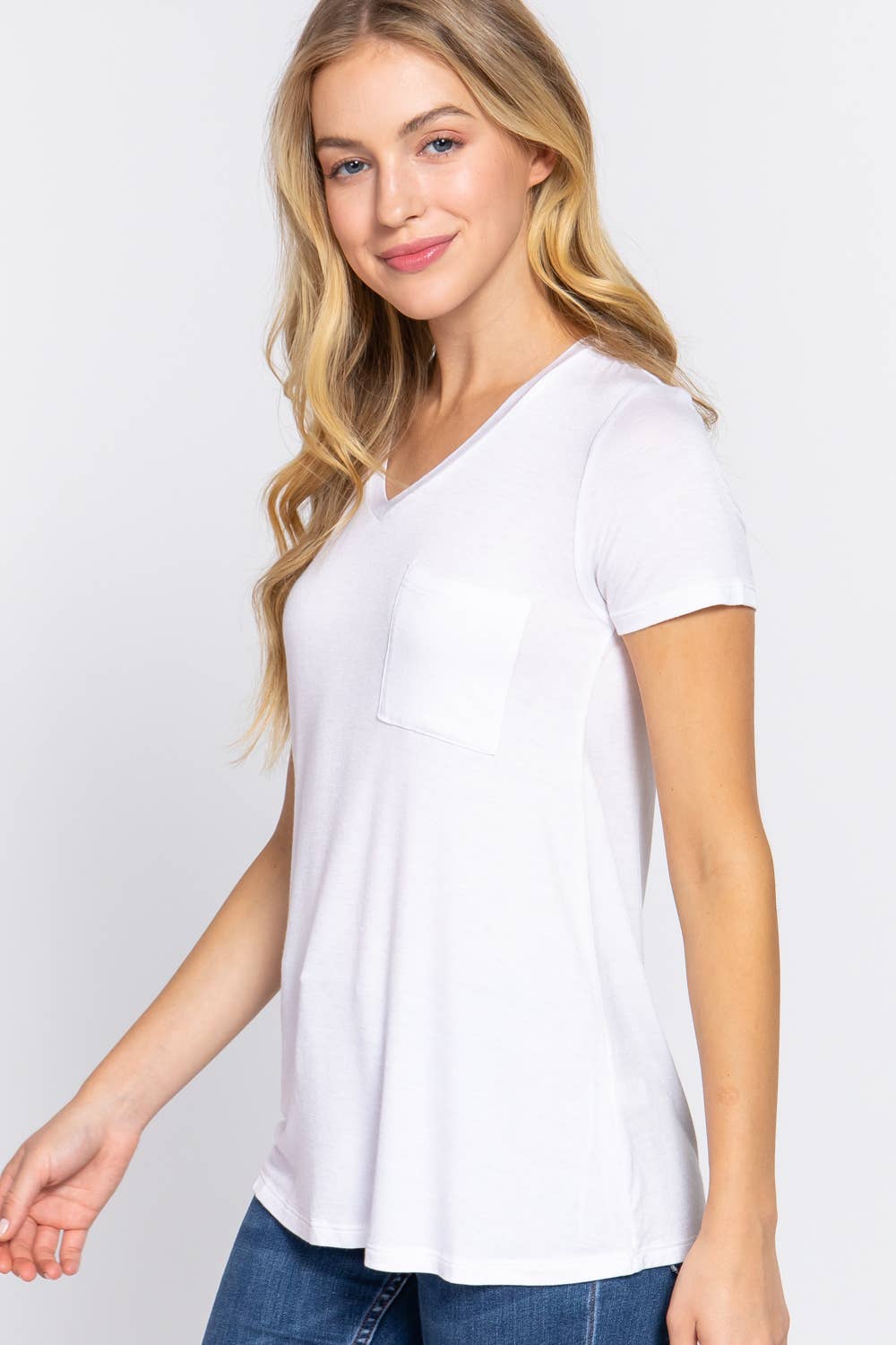 Short Sleeve V-neck Top with Pocket