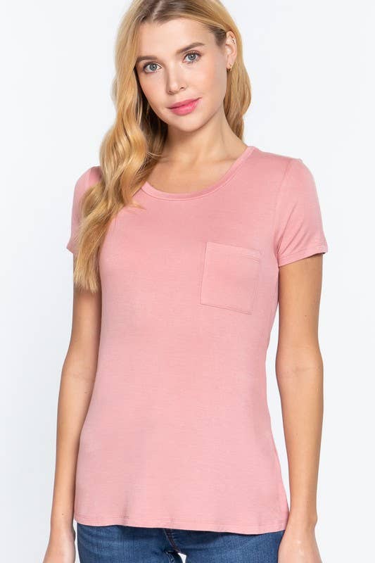 Short Sleeve Scoop Neck with Pocket Rayon Jersey Top